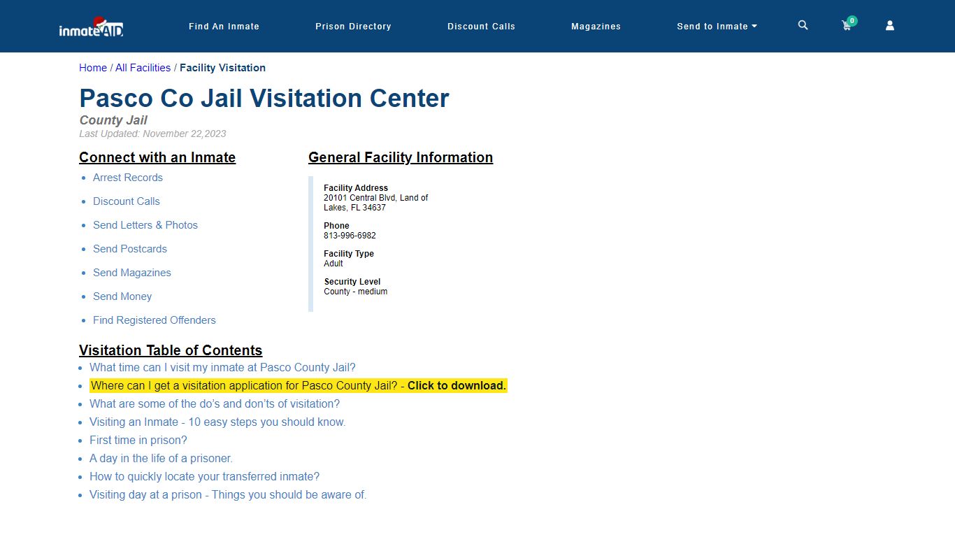 Pasco County Jail | Visitation, dress code & visiting hours - InmateAid